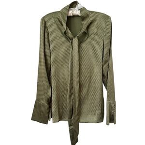 REISS Adeline green tie neck blouse XS